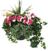 Artificial Pink Pansy and White Geranium Display in a 12" Round Willow Hanging Basket